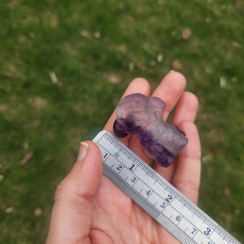 Crystal Poodle Dog Carving 1.5"  Rainbow Fluorite Stone Animal