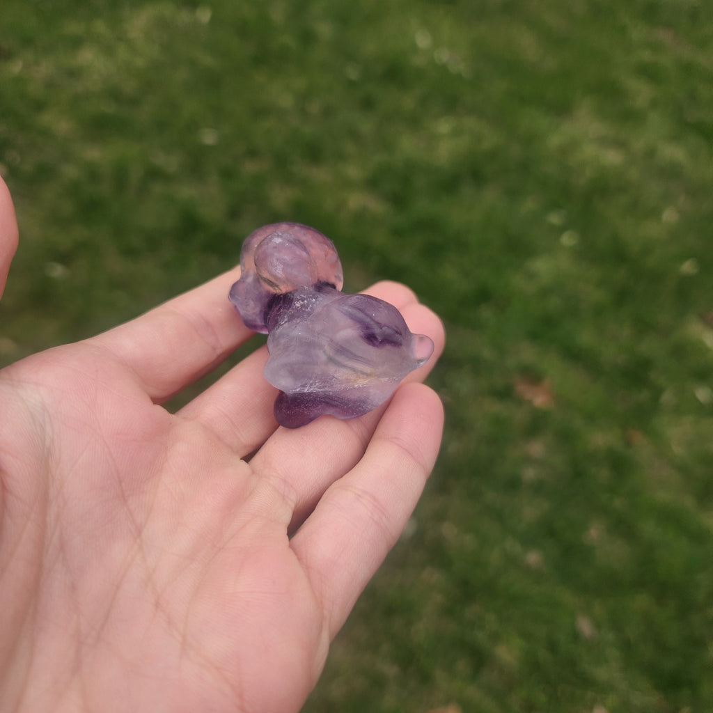 Crystal Poodle Dog Carving 1.5"  Rainbow Fluorite Stone Animal