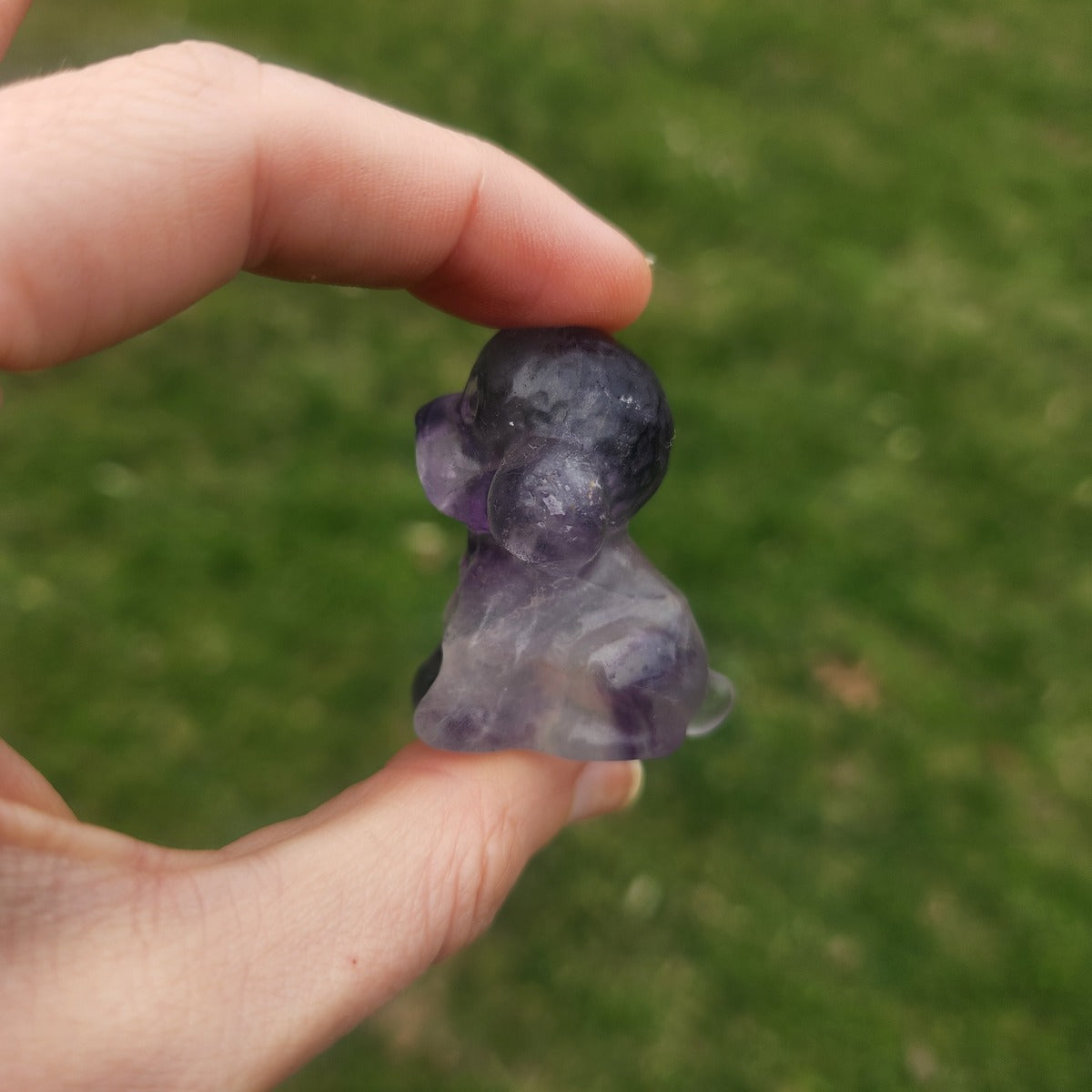 Crystal Poodle Dog Carving 1.5"  Rainbow Fluorite Stone Animal