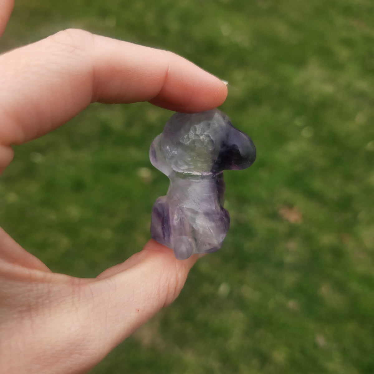 Crystal Poodle Dog Carving 1.5"  Rainbow Fluorite Stone Animal