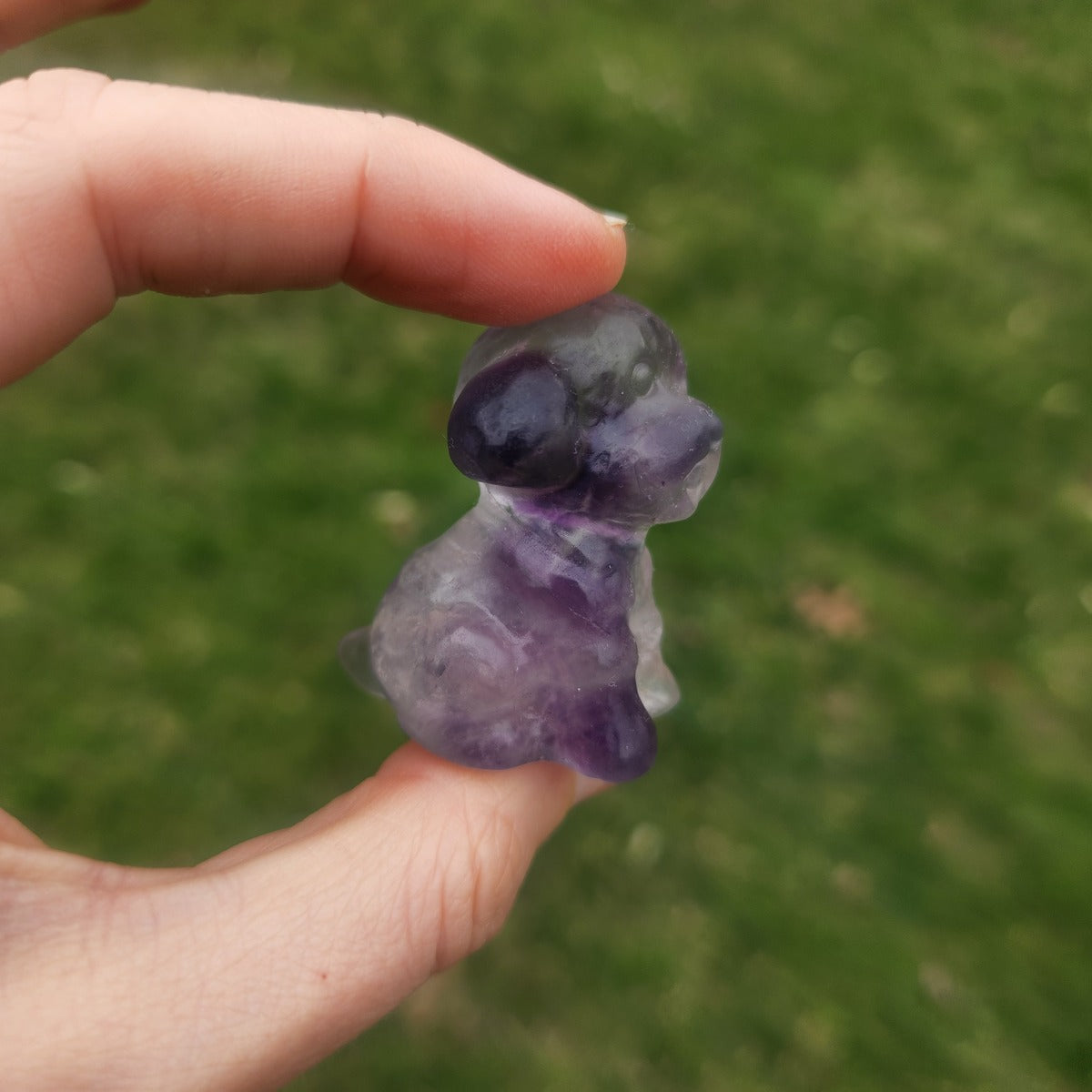Crystal Poodle Dog Carving 1.5"  Rainbow Fluorite Stone Animal