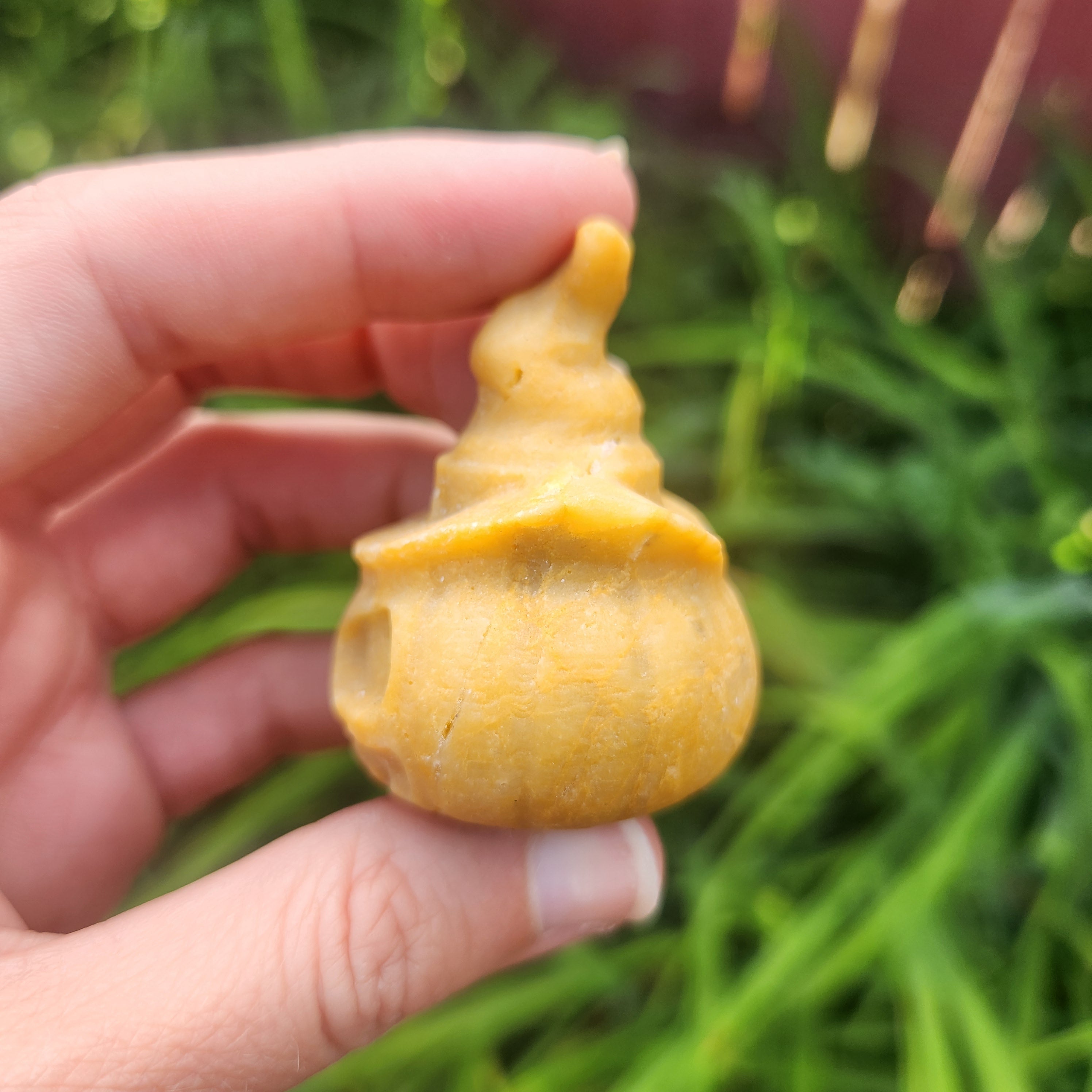 Pumpkin Witch Halloween Crystal Carving 2" Yellow Jasper Stone