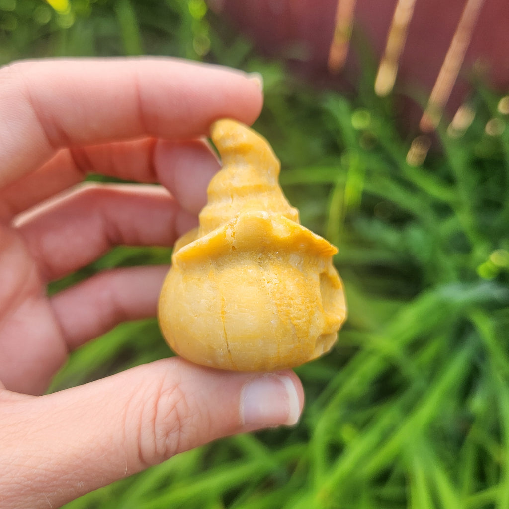 Pumpkin Witch Halloween Crystal Carving 2" Yellow Jasper Stone