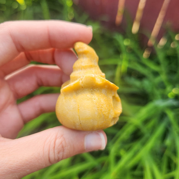 Pumpkin Witch Halloween Crystal Carving 2" Yellow Jasper Stone