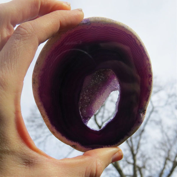 Purple Agate Crystal Slice with Druzy