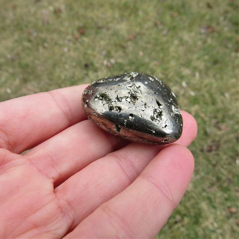 Pyrite Crystal Heart Stone Carving 1.5"