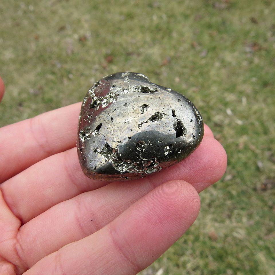 Pyrite Crystal Heart Carving