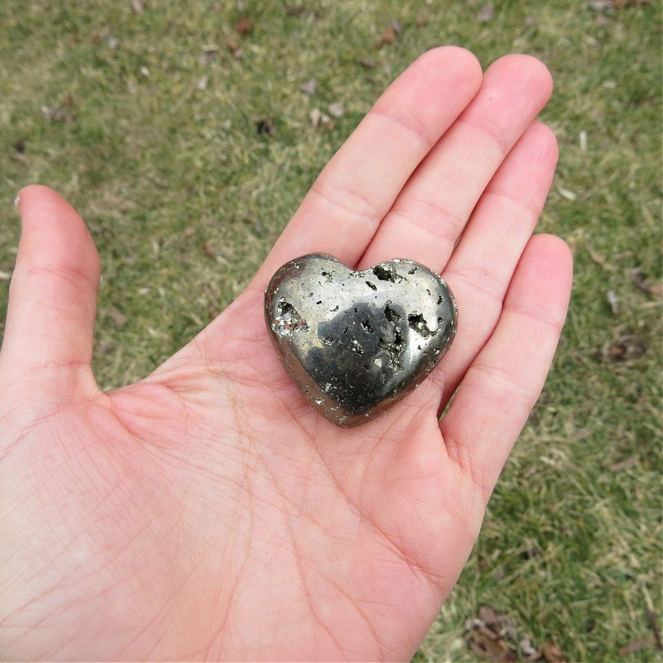 Pyrite Crystal Heart Stone Carving