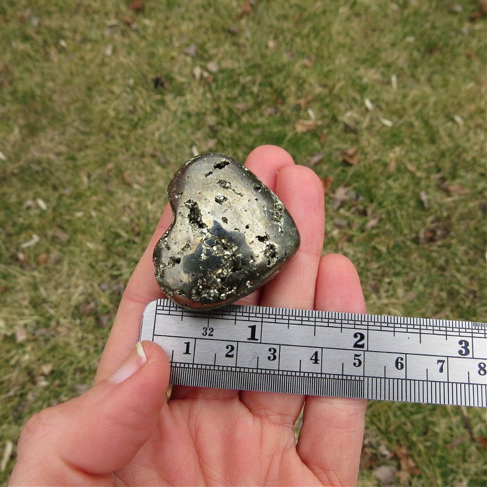 Pyrite Crystal Heart Stone Carving 1.5"