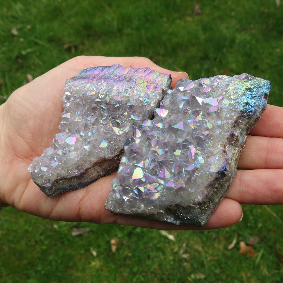 Rainbow Amethyst Aura Crystal Cluster 2.5"