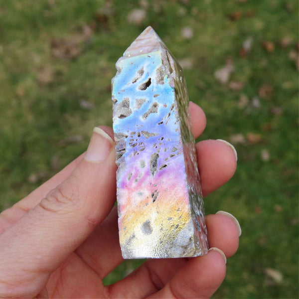 Rainbow Aura Druzy Sphalerite Crystal Point Tower