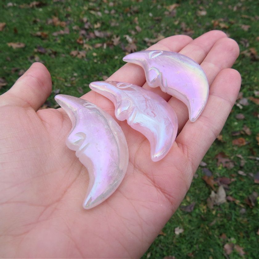 Rainbow Aura Rose Quartz Moon