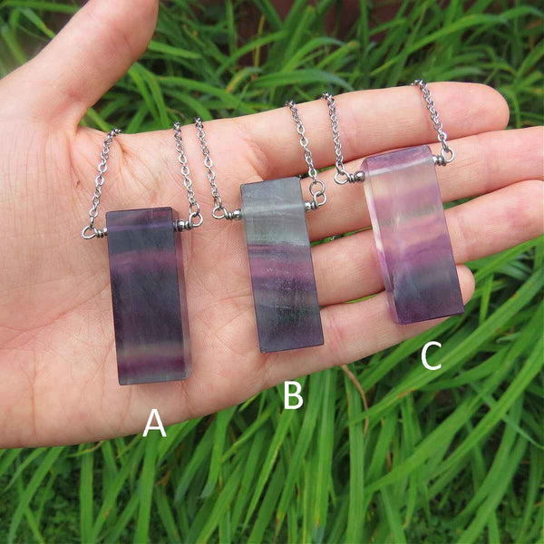 Rainbow Fluorite Crystal Slice Necklace