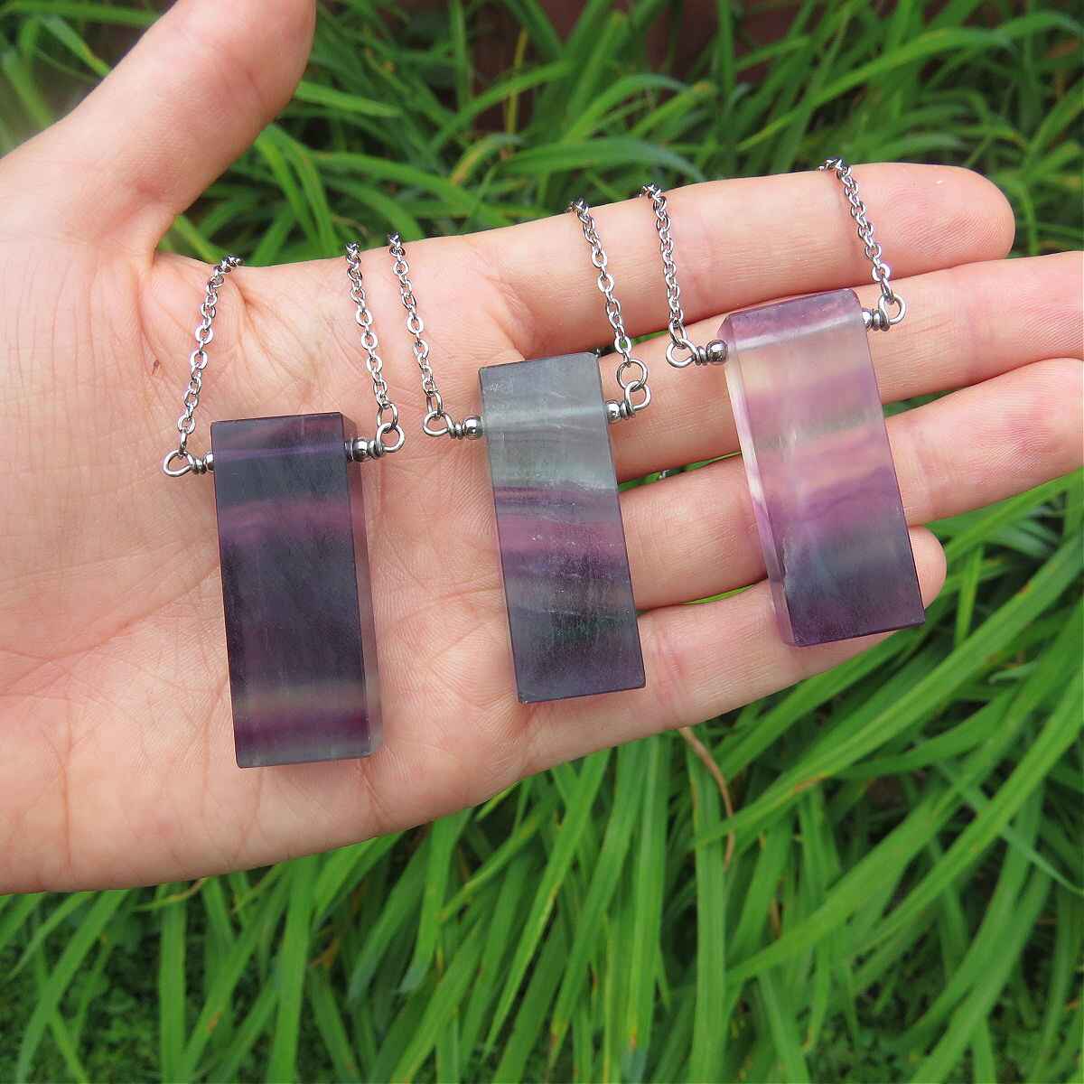 Rainbow Fluorite Crystal Slice Necklace