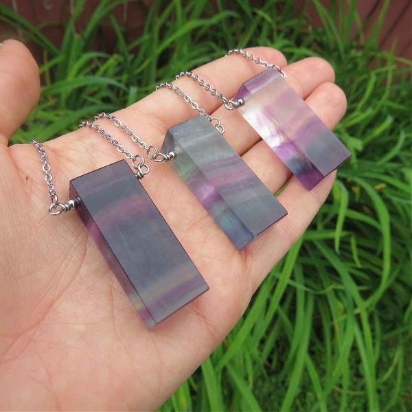 Rainbow Crystal Slice Necklace Stainless Steel