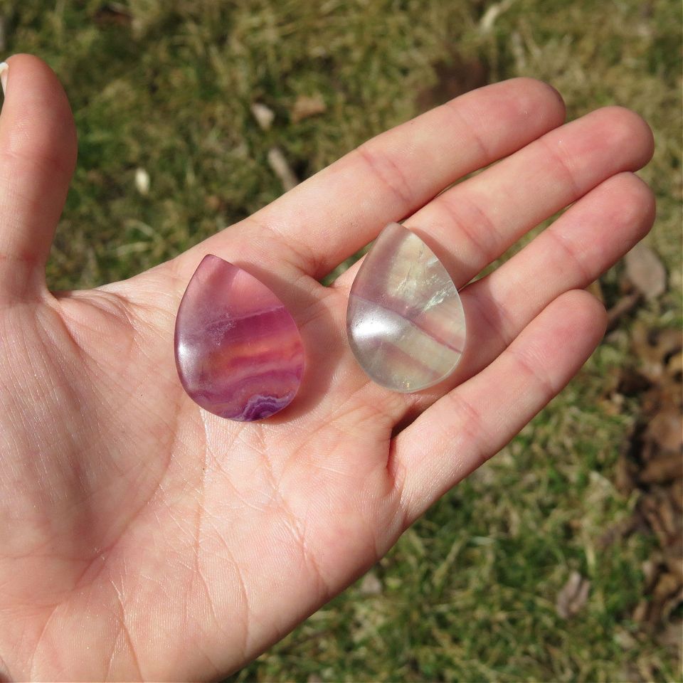 Rainbow Fluorite Crystal Teardrop Polished Stones