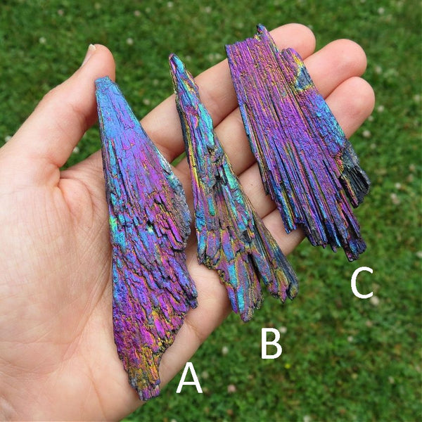 Rainbow Aura Kyanite Crystal | Titanium Aura Black Kyanite Blade