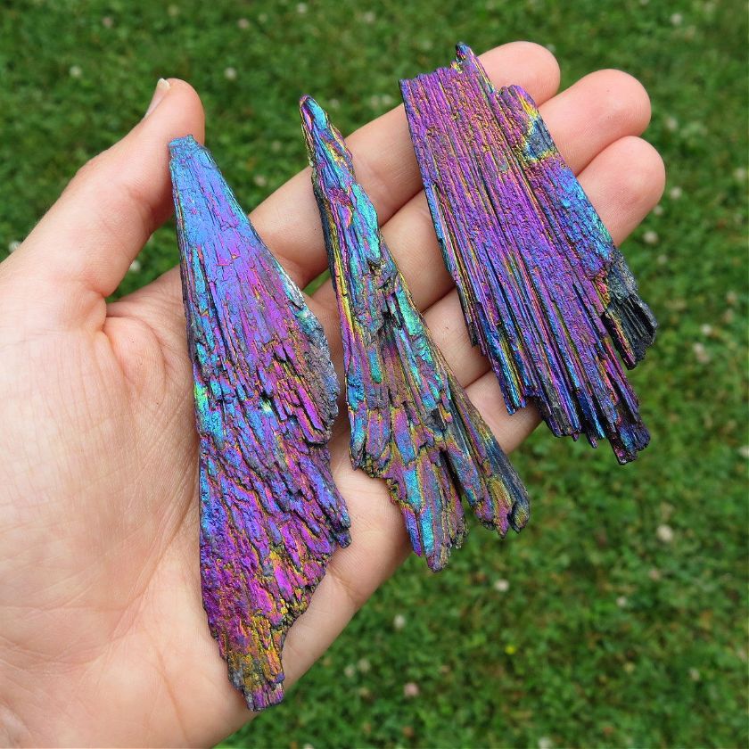 Rainbow Aura Kyanite Crystal | Titanium Aura Black Kyanite Blade