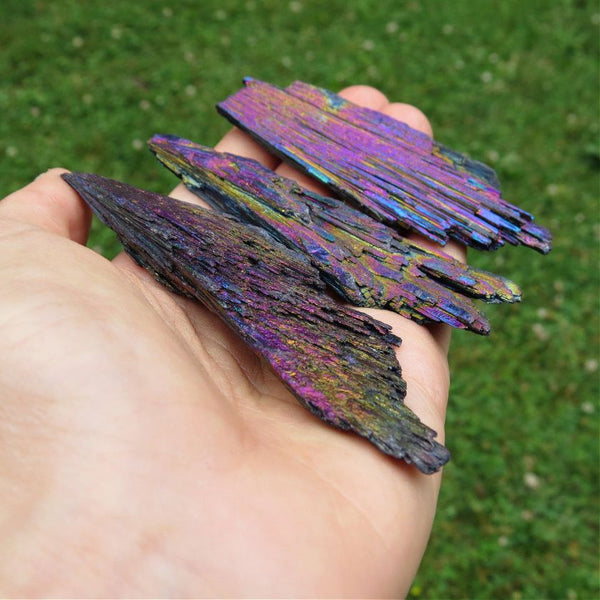 Rainbow Aura Kyanite Crystal | Titanium Aura Black Kyanite Blade