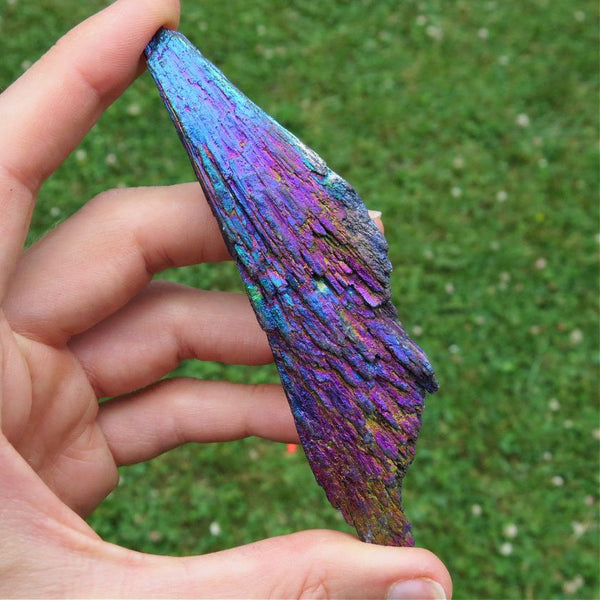 Rainbow Aura Kyanite Crystal | Titanium Aura Black Kyanite Blade