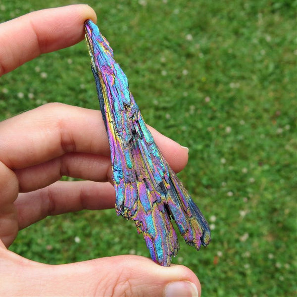 Rainbow Aura Kyanite Crystal | Titanium Aura Black Kyanite Blade