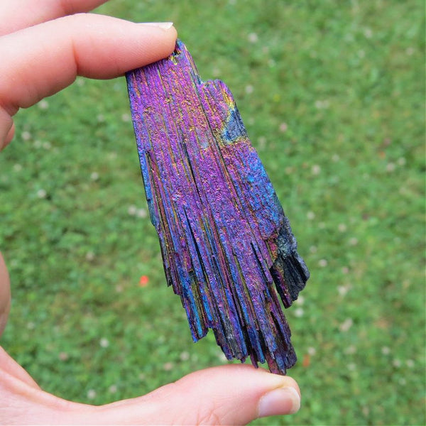 Rainbow Aura Kyanite Crystal | Titanium Aura Black Kyanite Blade