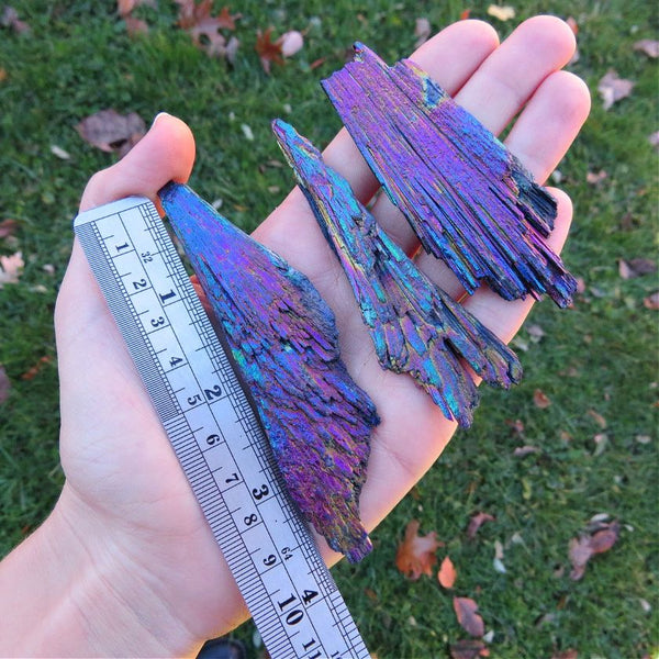Rainbow Aura Kyanite Crystal | Titanium Aura Black Kyanite Blade