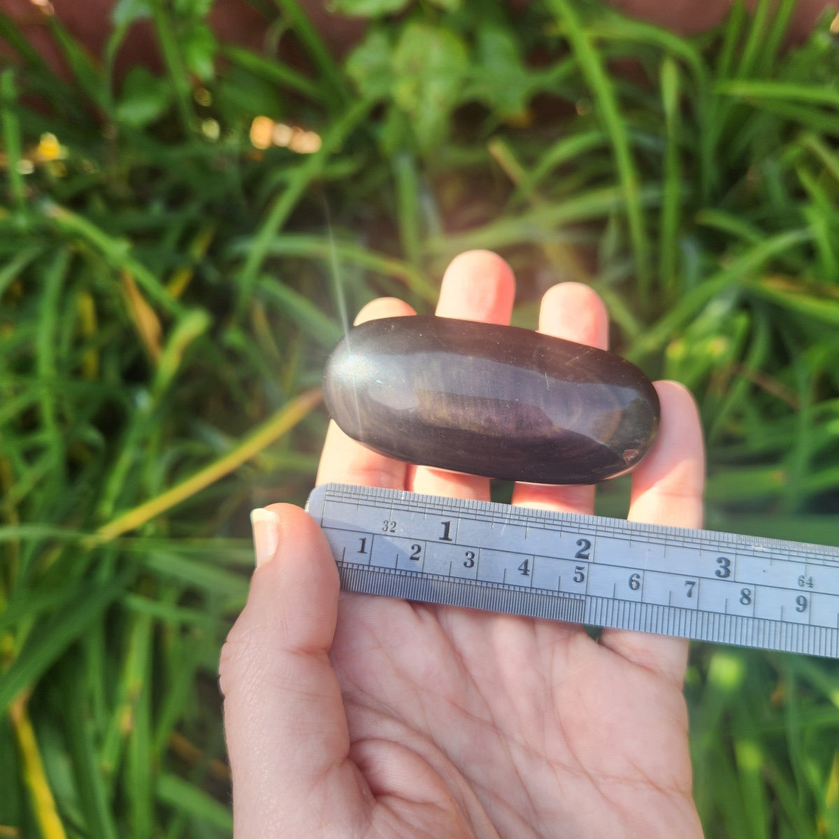 Black Rainbow Obsidian Crystal Palm Stone 2.5"