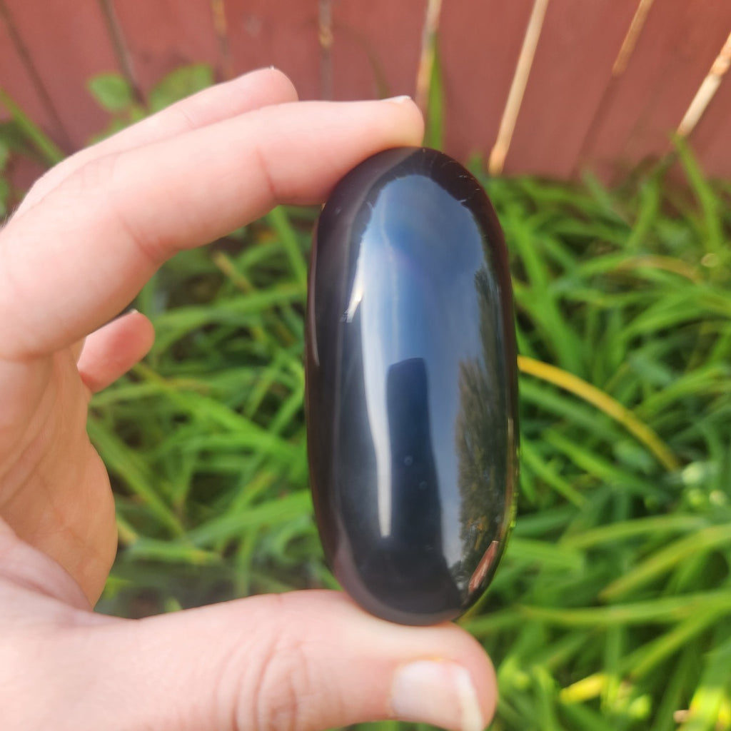 Black Rainbow Obsidian Crystal Palm Stone