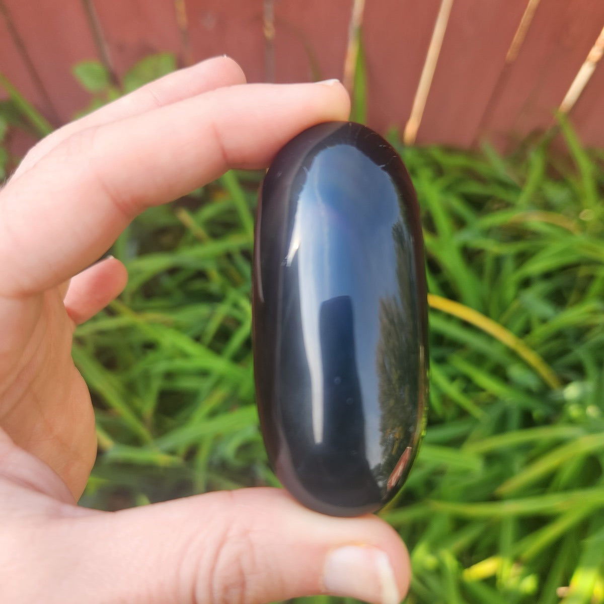 Black Rainbow Obsidian Crystal Palm Stone