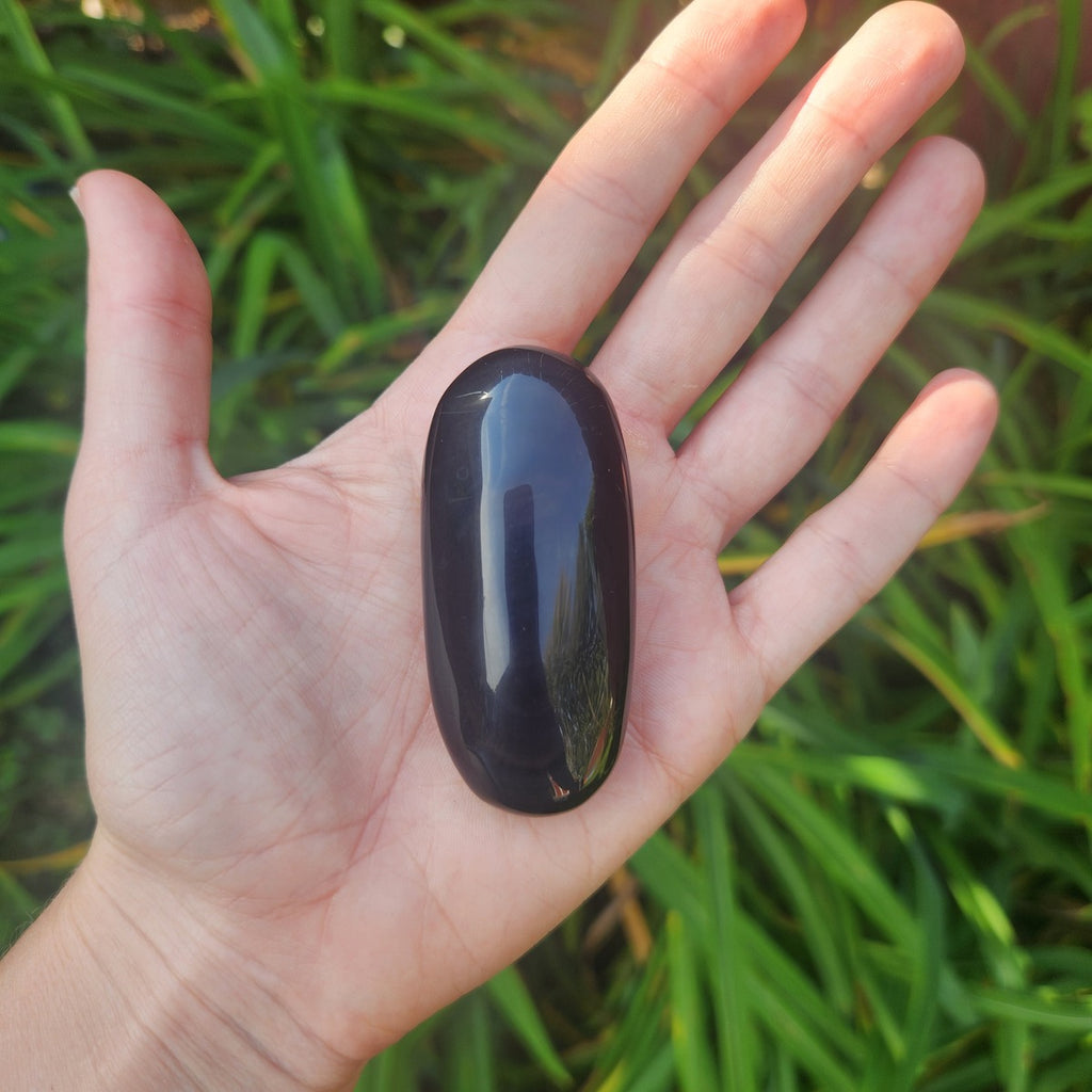 Black Rainbow Obsidian Polished Crystal Palm Stone
