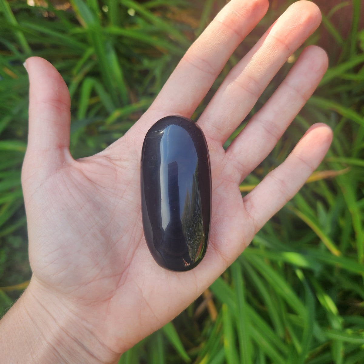 Black Rainbow Obsidian Polished Crystal Palm Stone