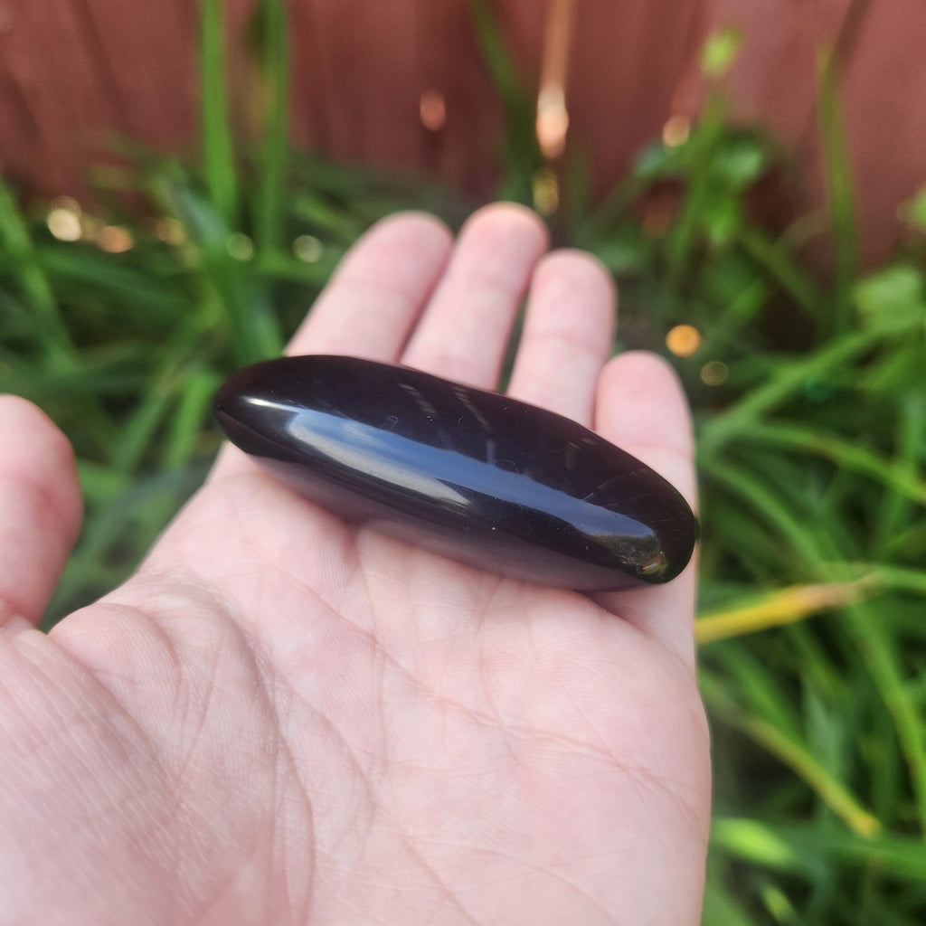 Black Rainbow Obsidian Crystal Palm Stone 2.5"