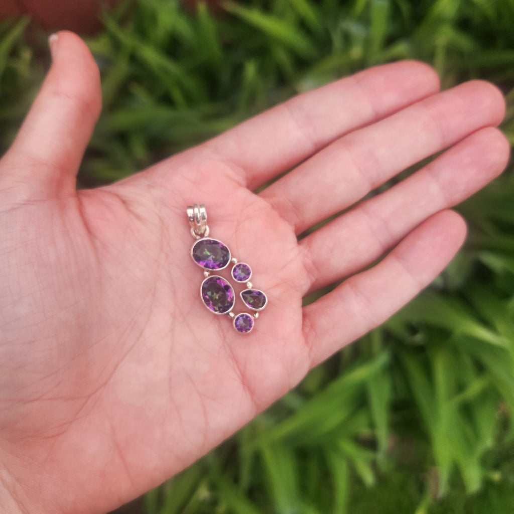 Mystic Rainbow Topaz 5 Stone Pendant Sterling Silver Jewelry