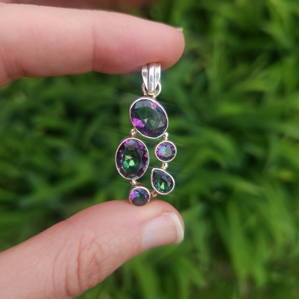 Rainbow Topaz 5 Stone Pendant Sterling Silver