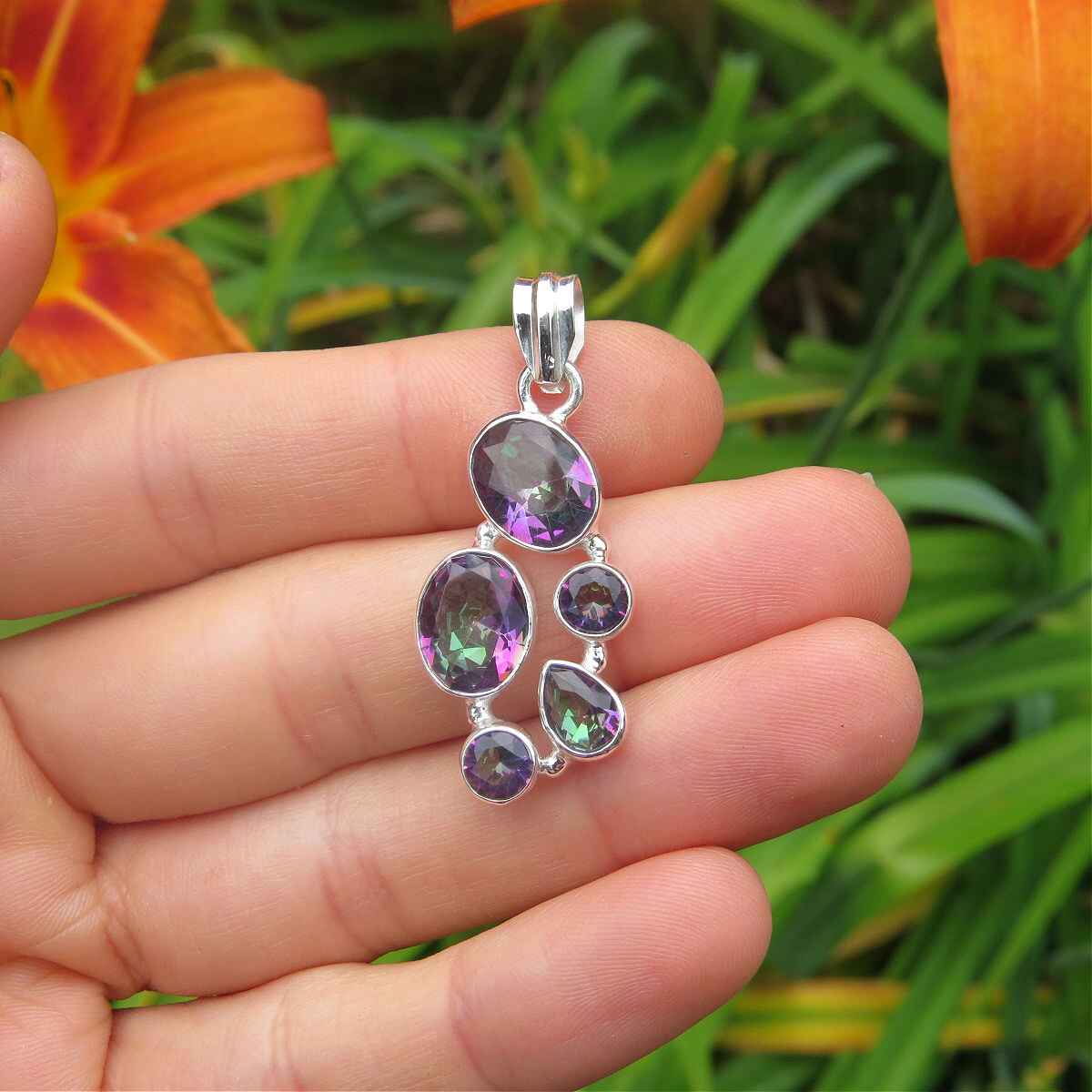 Rainbow Topaz Crystal Pendant Sterling Silver Mystic Topaz