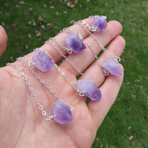 Amethyst Crystal Necklace Sterling Silver
