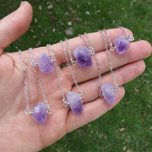 Raw Amethyst Crystal Necklace Sterling Silver