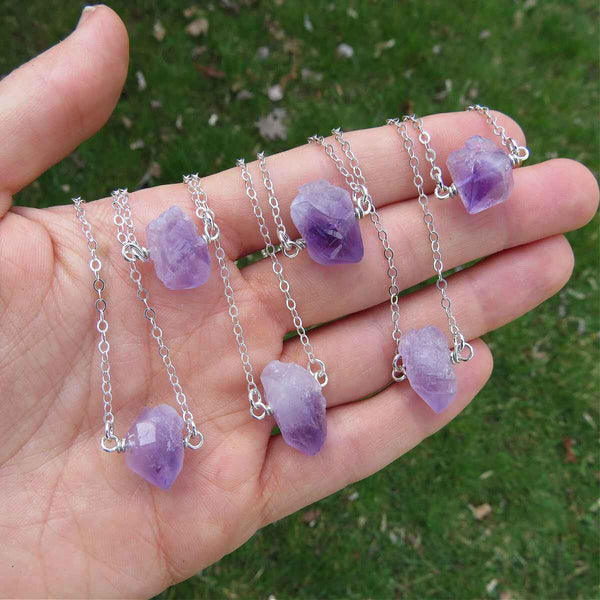 Raw Amethyst Crystal Necklace Sterling Silver