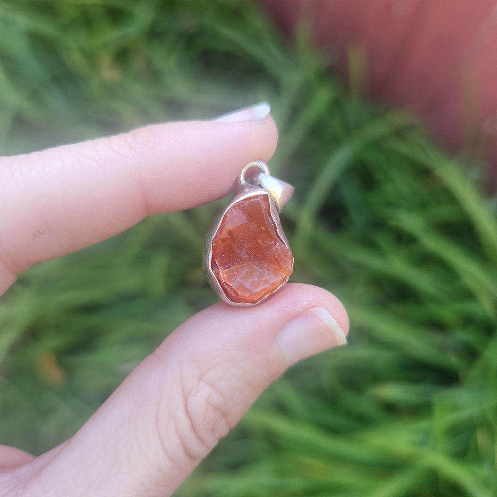 Mexican Fire Opal Crystal Pendant in Sterling Silver