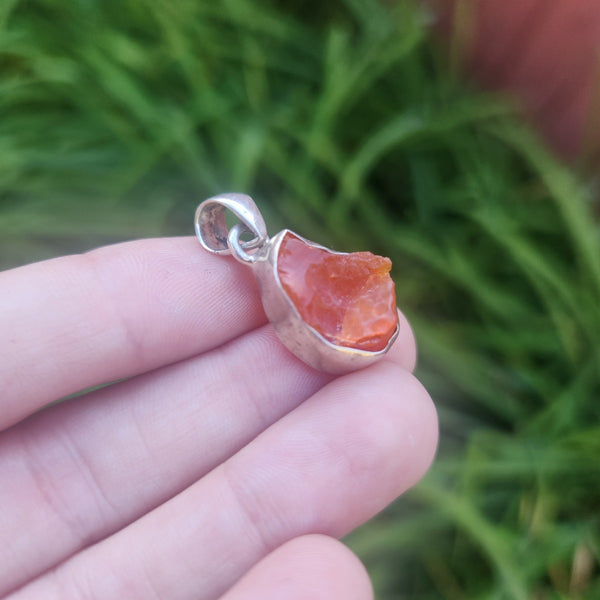 Raw Mexican Fire Opal Crystal Pendant in Sterling Silver