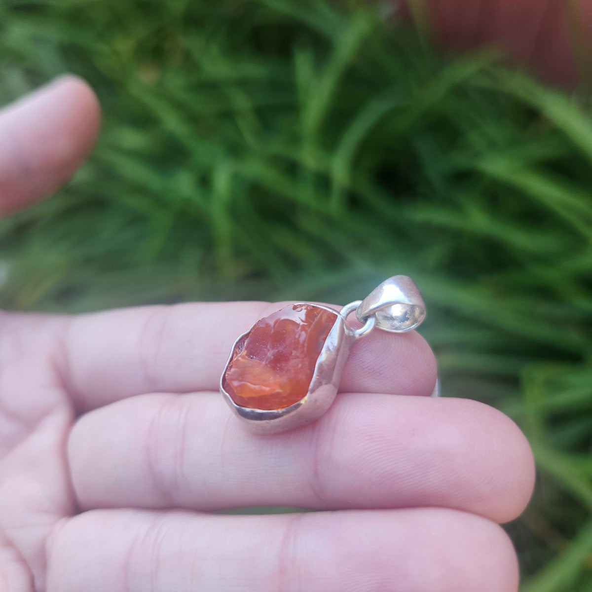 Raw Mexican Fire Opal Crystal Pendant in Sterling Silver