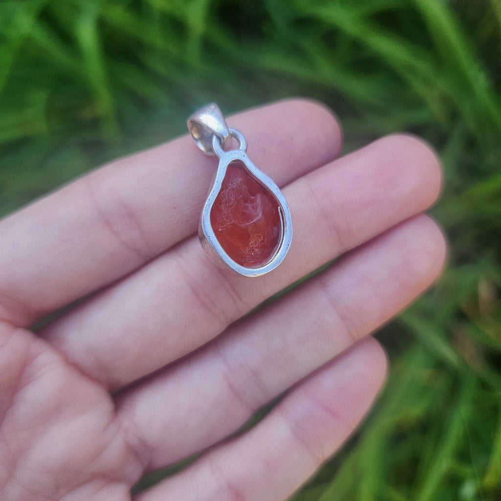 Raw Mexican Fire Opal Crystal Pendant in Sterling Silver