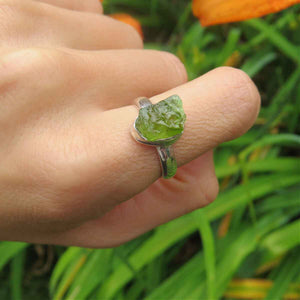 Raw Peridot Ring in Sterling Silver August Birthstone