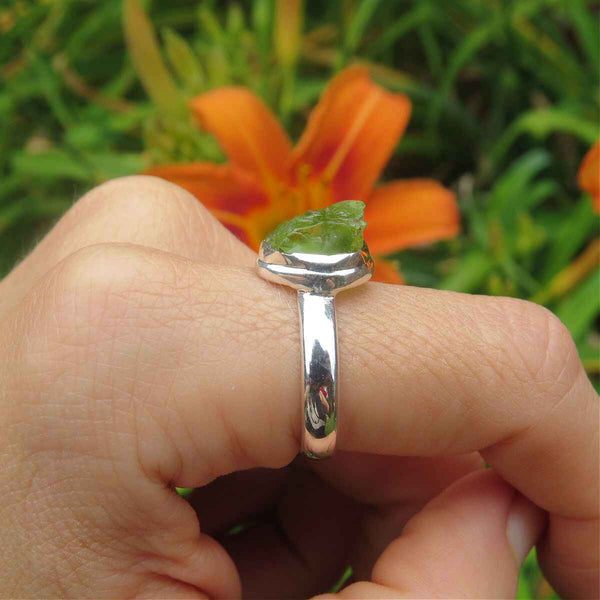 Raw Peidot Ring Sterling Silver Green Stone