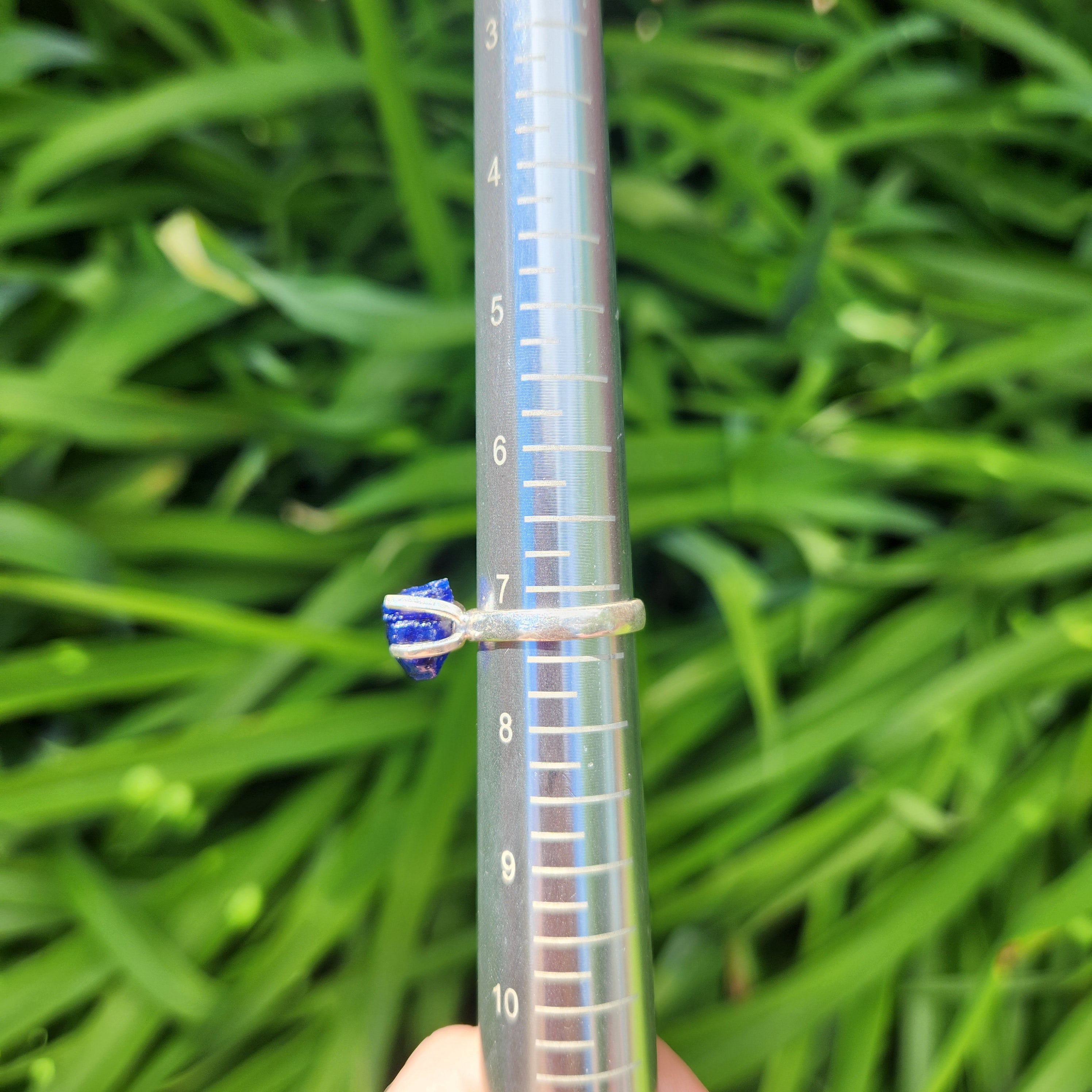 Raw Blue Sapphire Ring in Sterling Silver Size 7.25