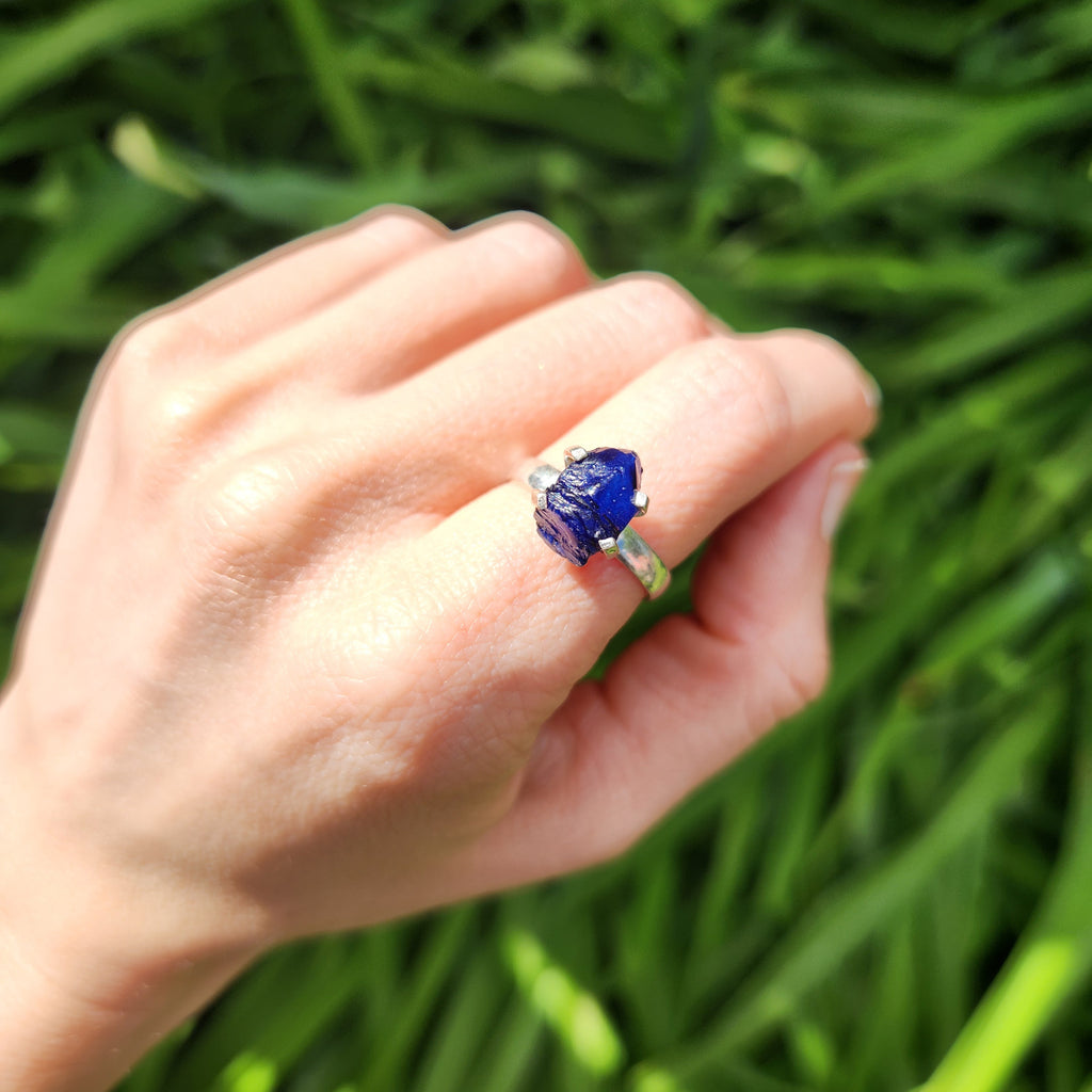 Raw Blue Sterling Silver Stone Ring Sizer 7.25