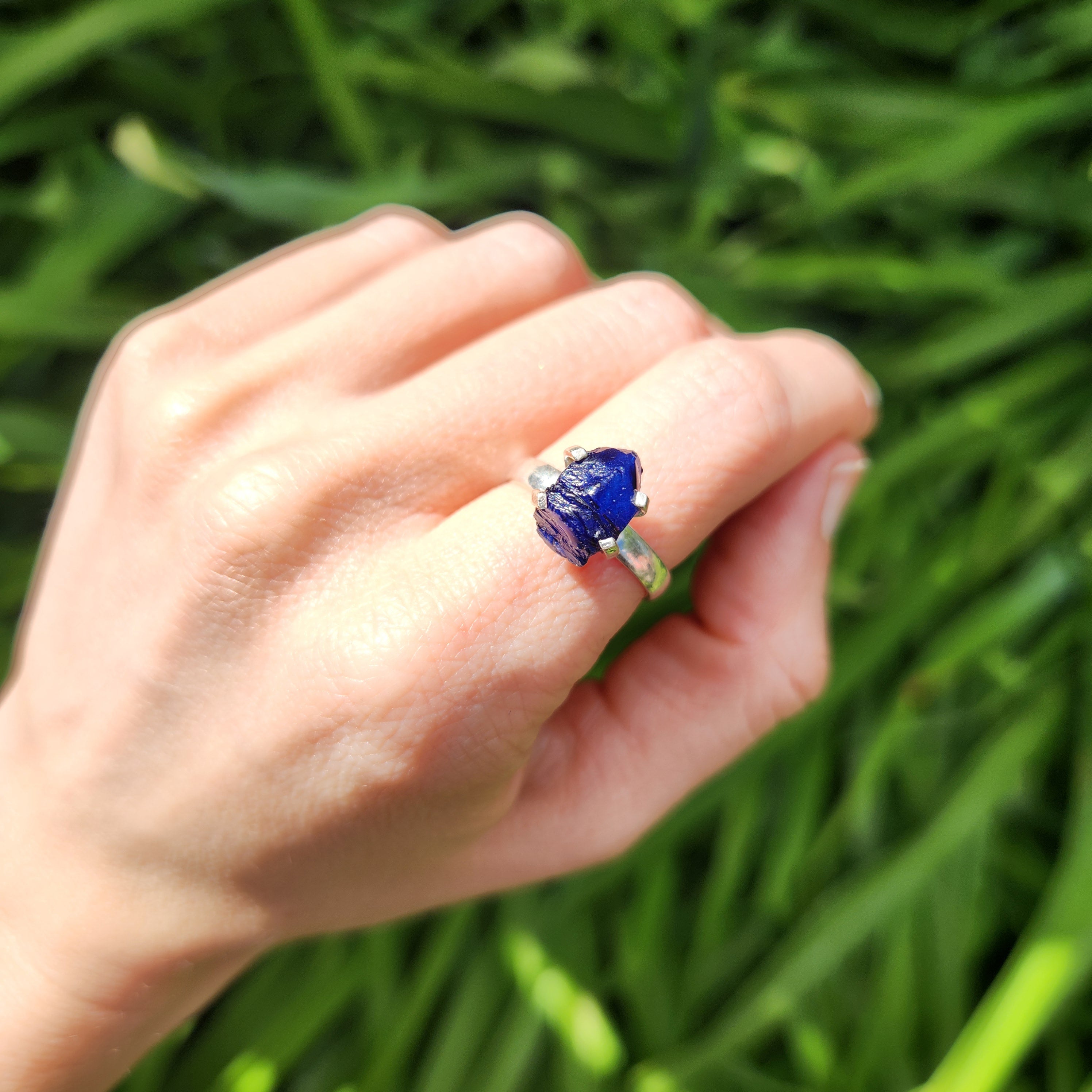 Raw Blue Sterling Silver Stone Ring Sizer 7.25