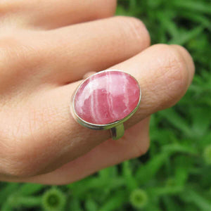 Rhodochrosite Ring Sterling Silver Oval Stone