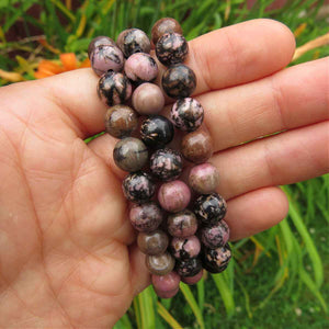 Rhodonite Crystal Bracelet 8mm Stone Beads